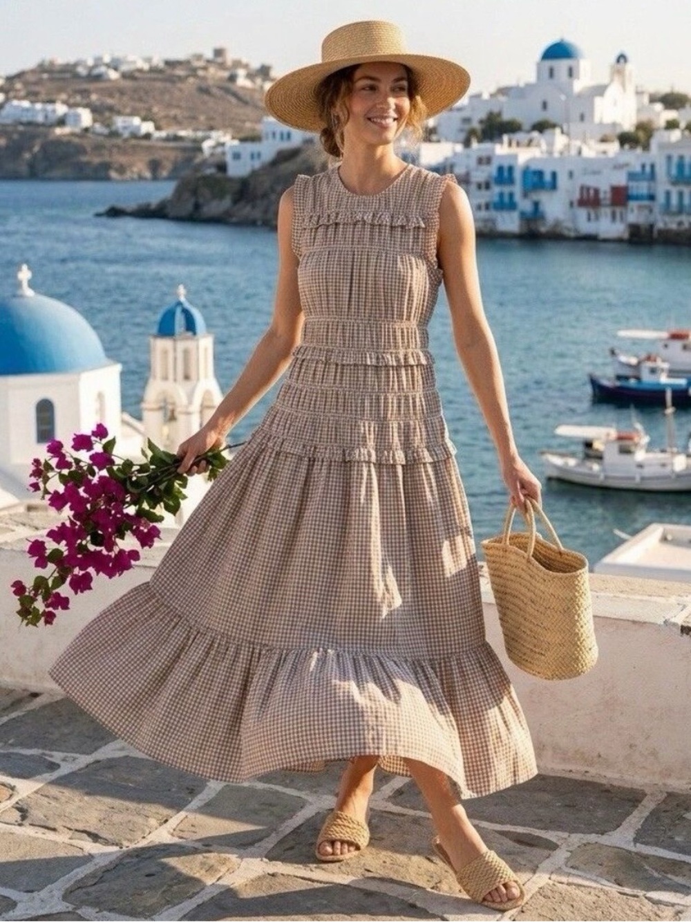 CAROLINE  CONSTAS Black & White Gingham Maxi Dress | Size Small - Picture 12 of 12